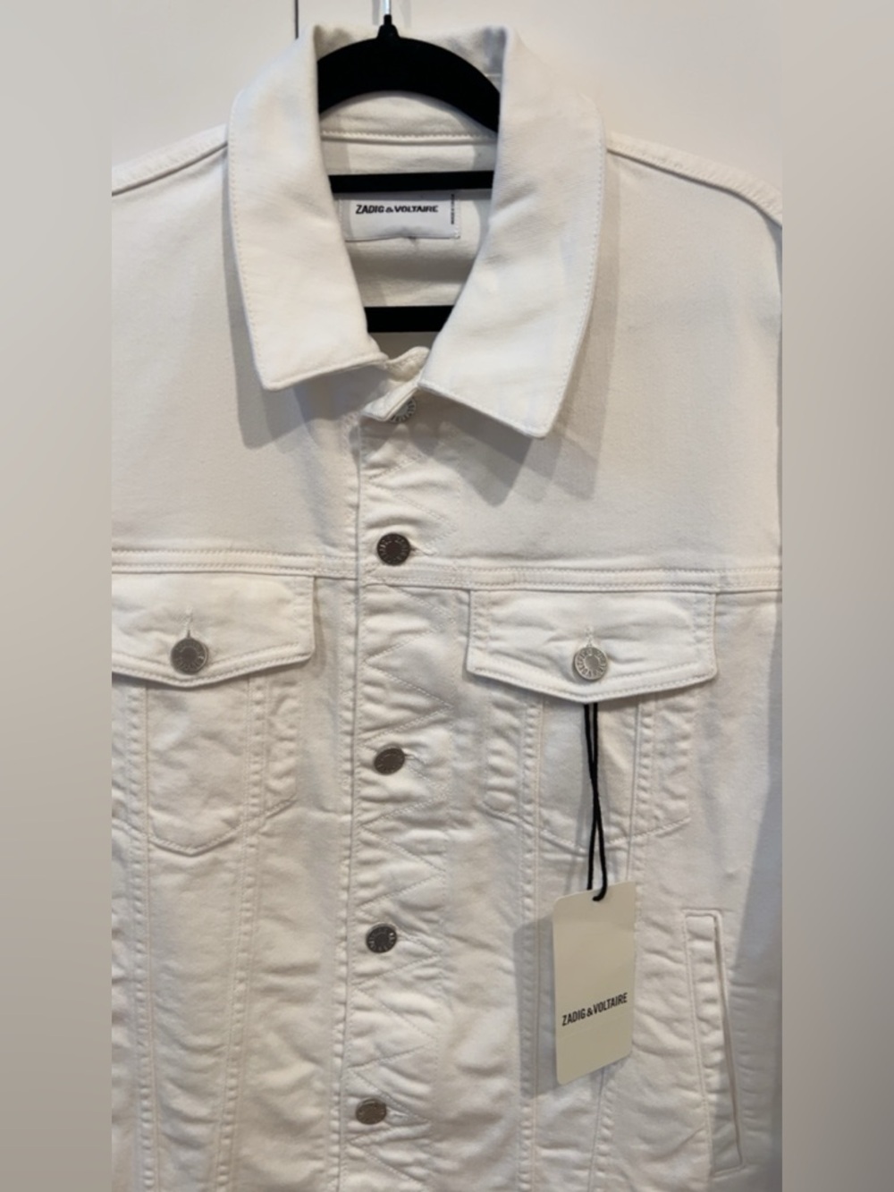 Zadig & Voltaire Skull Denim Jacket White Rhinestone NWT L - Picture 5 of 8
